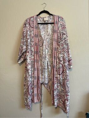Knox Rose White Pink and Black Paisley Open Front Cardigan